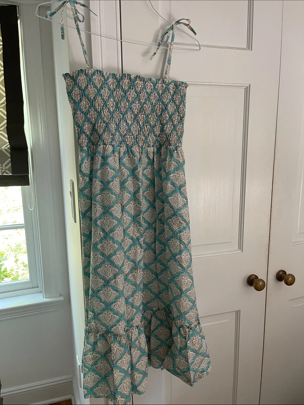 New!! Aqua and tan & white block print Roller Rabbit Sundress